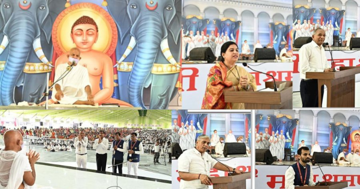 A grand civil reception ceremony for Acharya Shri Mahashraman ji hosted at Mahavir Samvasaran in Surat